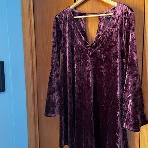 Velvet Long Sleeve Dress in Purple